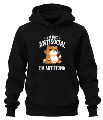 Immagine prodotto di NON SONO ANTISOCIALE, SONO ANTISTUPIDO. Felpa con cappuccio, colore nero, taglia XL