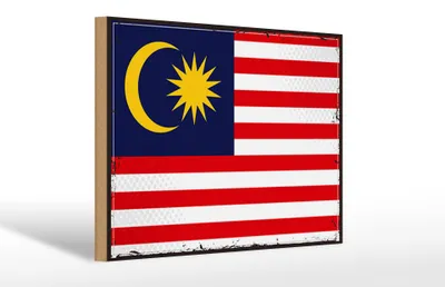 Produktbild von Holzschild Flagge Malaysias 30x20cm Retro Flag of Malaysia