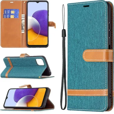 Produktbild von König Design Hülle kompatibel mit Samsung Galaxy A22 5G Kunstleder Handyhülle - Handy Case Grün