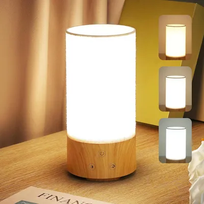 Produktbild von Lichttherapielampe 10.000 Lux mit 3 Farbtemperaturen 5 Helligkeiten Vollspektrum-Lichtholzsockel, runder Flachsstoffschirm Tageslichtlampe
