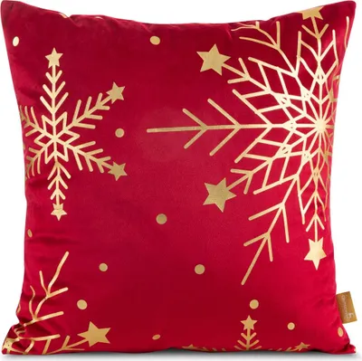 Produktbild von EUROFIRANY | Weihnachtskissenbezug - Sofakissenbezug - 45 x 45 cm - Rot - Schneeflockenmuster - Weihnachts-Zierkissenbezug - Xmas