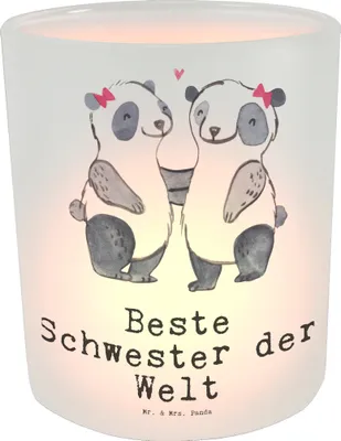 Produktbild von Mr. & Mrs. Panda Windlicht aus Glas Panda Beste Schwester der Welt - Transparent - Geschenk, Familie, Teelichthalter, Milchglas, Liebe, Kinder, Geschenkidee, Kerzenhalter