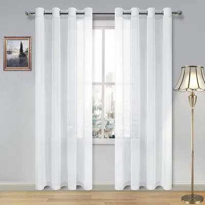 Leinenoptik-Gardinen, halbtransparent, Ösen, 132,1 x 213,4 cm, 2er-Set
