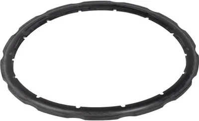 A black rubber gasket for a pressure cooker.