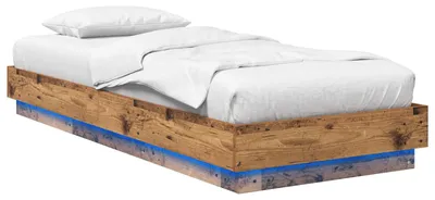 Zdjęcie produktu dla Rama łóżka vidaXL z oświetleniem LED, drewno postarzane, 80 x 200 cm, materiał drewnopochodny