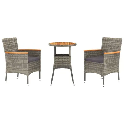 Obrázok produktu pre vidaXL 3-dielny záhradný set s vankúšmi Grey Poly Rattan
