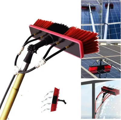 Produktbild von Teleskop-Fensterreinigungsbürste mit Wasserzufuhr, 10 m ausziehbar, 50 cm Bürstenkopf für Wintergartendächer, Solarzellen, Autowäsche und den Außenbereich