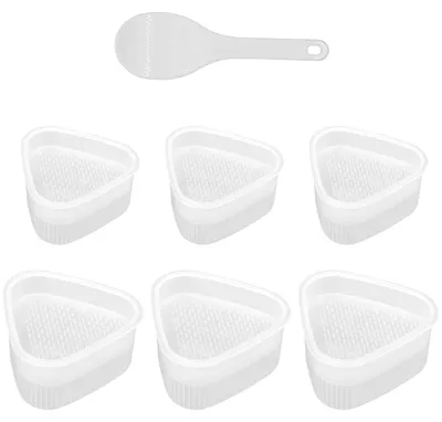 Obrázek produktu pro Sada 6 trojúhelníkových forem na onigiri, formy na onigiri ve tvaru sushi, sada forem na onigiri s 1 lžičkou rýže, forma na rýžové kuličky do kuchyně, na večírky, do bento boxů a domácích dílen, 3 velké a 3 malé s 1 lžičkou rýže
