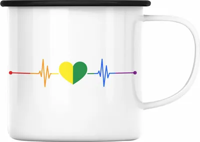 Produktbild von Trendation - Regenbogen Emaille Tasse Geschenk LGBT Schwule Lesben Transgender Grafik Pride Herzschlag Flagge (Schwarz)