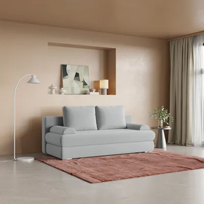 Produktbild von Sofa ASPERO Hellgrau Plüsch-Stoff mit Schlaffunktion, Sofa mit Bettkasten, Sofa mit Bettkasten, Wohnzimmersofa, Couch, Soffa, Bettsofa, Couchgarnitur- Hellgrau, PAROS 05