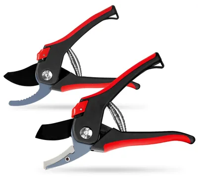 Produktbild von WALTER Gartenschere 2er Set - Bypass- und Amboss-Schere, ergonomische Soft-Grip-Griffe, gehärtete Edelstahlklingen, präzise und kraftvolle Schnitte, ideal für Blumen und Äste