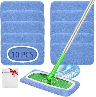 Produktbild von 10 Stück bodentücher trocken für Swiffer Bodenwischer Nass, Waschbar für Swiffer Feuchte Bodentücher, für Swiffer Bodentücher, für Swiffer Wet/Dry schnell reinigen Boden Flecken ( Ohne Bodenwischer
