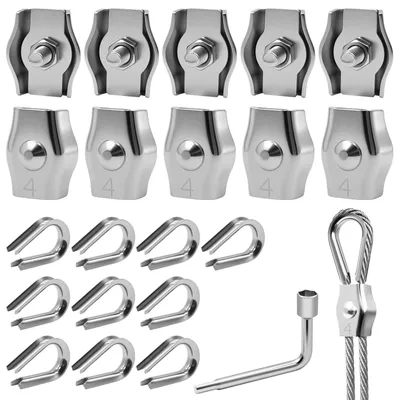 Imagen del producto de Juego de 21 abrazaderas para cables de acero de 4 mm, con abrazaderas y llave