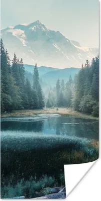 Produktbild von MuchoWow® Poster Wald - Gras - Berge - Bäume - Natur 60x120 cm - Wandschmuck