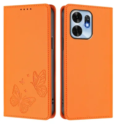Image de Étui en cuir pour Honor X6D, étui de protection type portefeuille en cuir gaufré « papillon » avec support, couleur orange