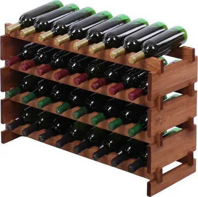 Produktbild von Weinregal VINOTECA FLEX PRO | HxBxT 51x84x28cm | 32 Flaschen auf 4 Ebenen | Massives Kiefernholz | Braun geölt