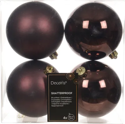 Produktbild von Weihnachtskugeln Kunststoff 10cm 4 Stück - Schwarze Trüffel