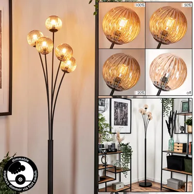 Produktbild von Lerici Stehlampe aus Metall/Riffelglas in Schwarz/Bernstein