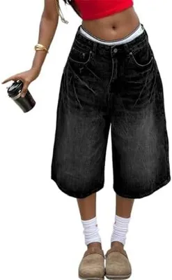 Produktbild von Damen-7/8-Hose aus Jeansstoff für den Sommer im Stil der 90er-Jahre, Freizeithose mit geradem Bein, Baggy-Denimhose, Vintage-Schlagjeans von Buena Vista, Jeanshose für den Sommer