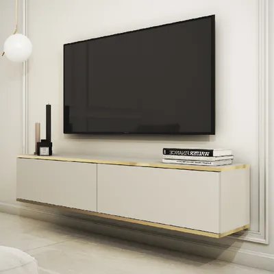 Produktbild von TV Lowboard Schrank Fernsehtisch ORO 135 beige 135x30x32cm