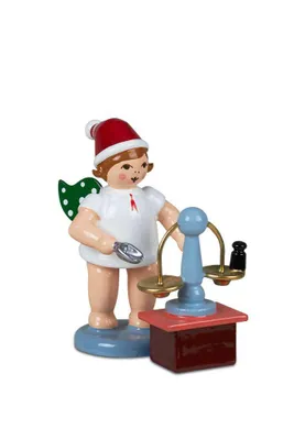 Produktbild von Holzfigur Bäckerengel mit Waage und Mütze Höhe 6cm NEU