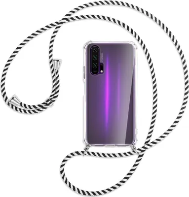 Produktbild von Handykette Backcover-Schutzhülle mit Band (Metall silberfarben) für Honor 20 Pro - schwarz/weiß gestreift