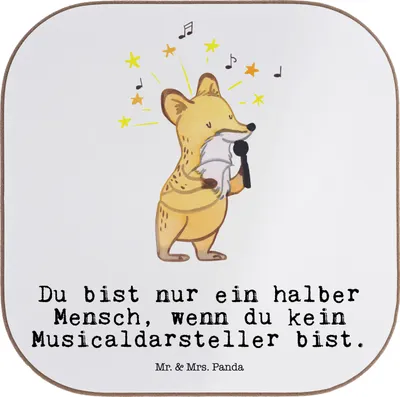 Produktbild von Mr. & Mrs. Panda Untersetzer für Gläser Musicaldarsteller Herz - Weiß - Geschenk, Holzuntersetzer, Tischschoner, Coaster, gläseruntersetzer, Tassen
