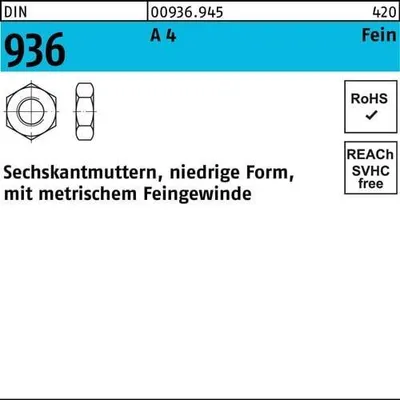 Produktbild von Reyher  Sechskantmuttern DIN 936 A 4 M 20 x 1,5 A 4 (10 Stück)