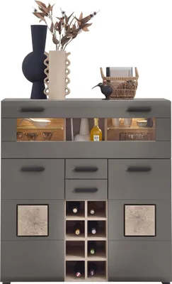 Produktbild von Barschrank >Kathlin< Barfach, Stauraum, LED, basalt / Eiche Nachbildung - 120x129x37 (BxHxT)