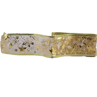 Produktbild von INF Dekoband mit Weihnachtslichterkette Gold 1 m