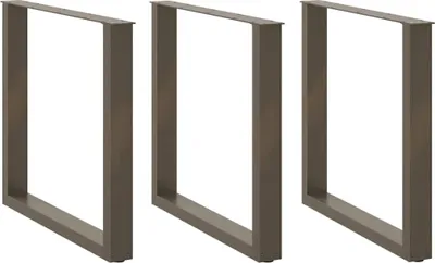 Image de Pieds de table à manger en U, 3 pièces, acier naturel, 90 x (72-73) cm