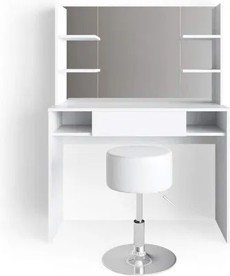 Image de Coiffeuse blanche de 100 cm avec miroir et tabouret