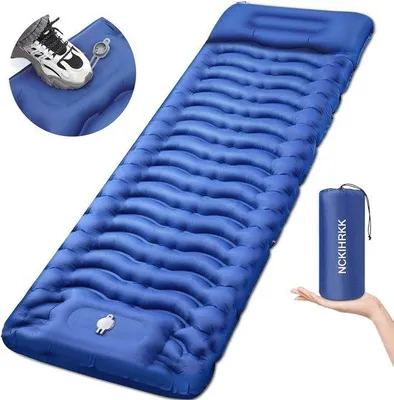 Productafbeelding van Famanu campingmatras, 12 cm dik, met kussen en voetpomp - ideaal voor wandelen en backpacken