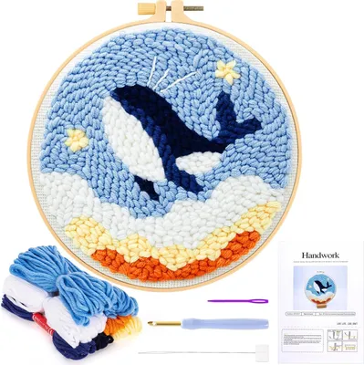 Produktbild von Kit Punch Needle Debutant Wal Stanznadel Stickerei Starter Kit mit Instruction Stanznadelstoff Muster Set für Kinder Erwachsene Embroidery Starter Kits Basteln DIY Stanznadel Stickrahmen Kit