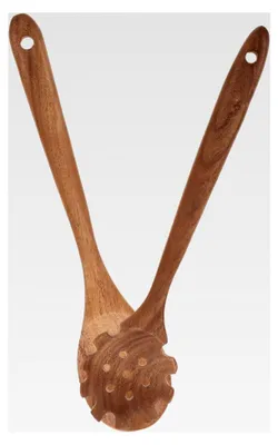 Produktbild von 2 Stück Kochlöffel aus hitzebeständigem Holz mit langem Griff, großer Holzlöffel und Spaghettilöffel für Antihaft-Kochgeschirr, praktische Küchenutensilien mit Aufhängeöse