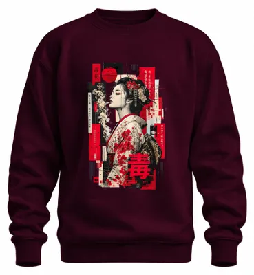 Productafbeelding van Ge, Sakura, Japanse glitch, Kanji, Japan, Y2K, Vaporwave, sweatshirt, trui, bordeauxrood, XL