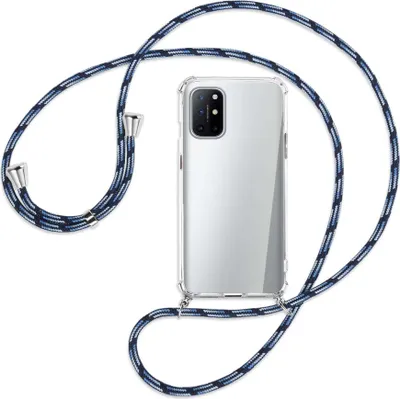 Produktbild von Handykette Backcover-Schutzhülle mit Band (Metall silberfarben) für OnePlus 8T - Blautöne