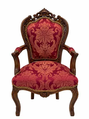Produktbild von Barockstuhl Barock Stuhl Armlehne Rot Braun Muster Gemustert Stoff Esszimmer Wohnzimmer Büro Flur Schminkstuhl Klassisch Premium Luxus Modern Royal