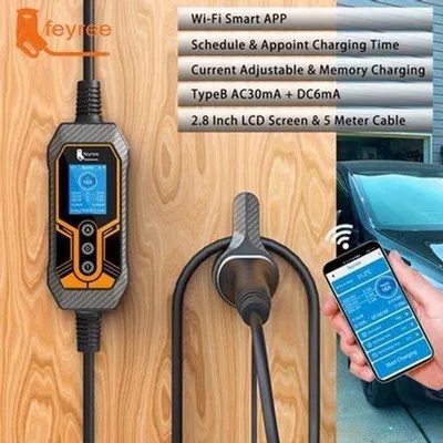 Obrázek produktu pro Nabíjecí kabel pro elektromobil, 11 kW, 5 metrů, konektor Type 2 - Nabíjecí kabel pro elektromobily - Přenosná nabíječka - Třífázový - 16 ampér - S aplikací přes Wi-Fi - Stříbrná barva