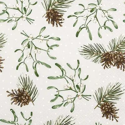 Produktbild von 20 Servietten Sweet Mistletoe - Zarte Mistelzweige und Zapfen 33x33cm