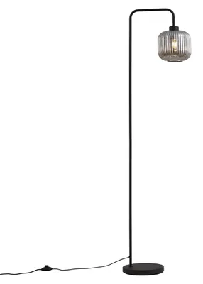 Zdjęcie produktu dla Designerska lampa podłogowa czarna z przydymionym szkłem - Ana