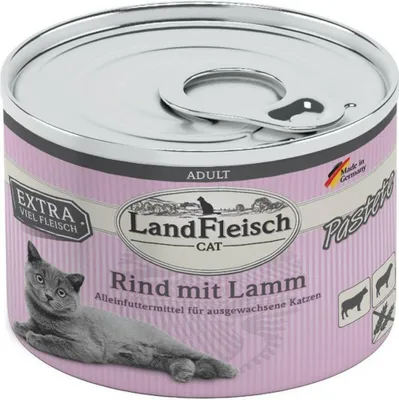 Produktbild von Landfleisch Cat Adult Pastete Rind Mit Lamm, Adult, jede Rasse, Rind, Lamm, 195 g, Ohne Soja, Ohne künstliche Farbstoffe