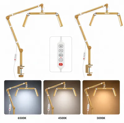 Produktbild von Moon LED Kosmetik-Tischlampe für Wimpernverlängerung schattenfrei mit Schraubstativ Gold