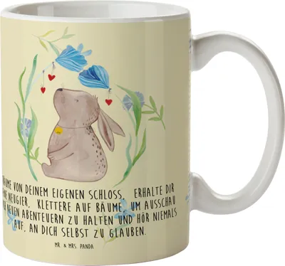 Produktbild von Mr. & Mrs. Panda Haferl Hase Blume - Blumig - Geschenk, Mehrwegbecher, Schwangerschaft, Geburt, Kaninchen, Kinderbecher, Taufe, Pott, Plastikbecher, Ostern, Kindertasse