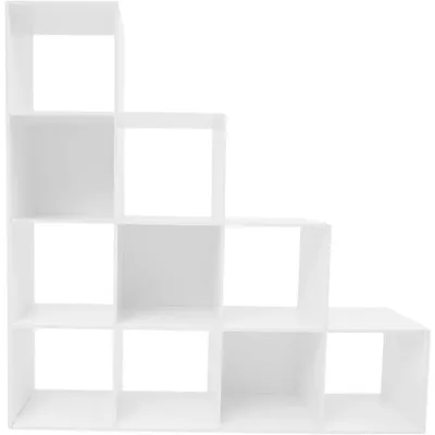 Immagine prodotto di Scaffale a cubo per scale, libreria - 10 cubi, forma a L - Libreria autoportante per soggiorno, libri, giocattoli - 117 x 28 x 117 cm - Bianco