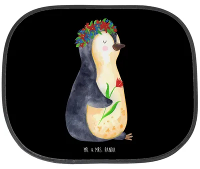 Produktbild von Mr. & Mrs. Panda Auto Sonnenblende Pinguin Blumen - Schwarz - Geschenk, Sonnenschutz Seitenscheibe, Blumenliebe, Autoscheiben, Geschenkidee, Hitzeschutz, Autoscheibe