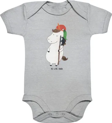 Produktbild von Mr. & Mrs. Panda overall baby Einhorn Junge 1. - 3. Monat - Heather Grey - Geschenk, Strampler, Babystrampler, Babybody, Mittelalter, babykleidung body, Unicorn, Bube