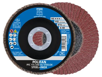 Produktbild von Pferd Lamellenschleifscheibe Körnung 40NK-A Durchmesser 115mm konisch für Metalle / Kunststoff Bohrung 22,23mm - 67744115