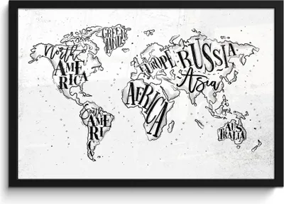 Produktbild von MuchoWow® MuchoWow® Gerahmtes Poster Weltkarte - Weiß - Schwarz 60x40 cm - Poster mit zchwarzem Bilderrahmen - Printing - Wanddeko Schlafzimmer