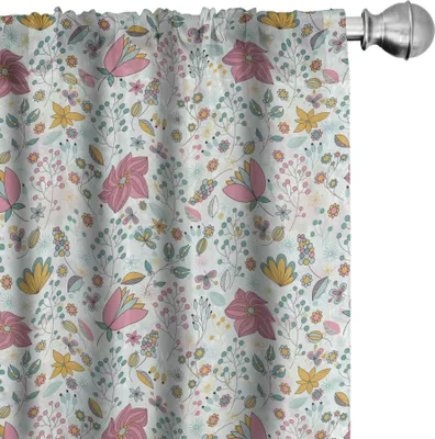 Produktbild von ABAKUHAUS Blumen Vorhänge, Gardinen, Spitz Petals Blumen detaillierte Ornamente, 2 Stück 75 x 245 cm, Mehrfarbig Rosa